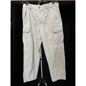 Plugg Cargo Pants Mens 36x31 Tan Wide Leg 12" Baggy Skater Y2K Small Cuff Frays